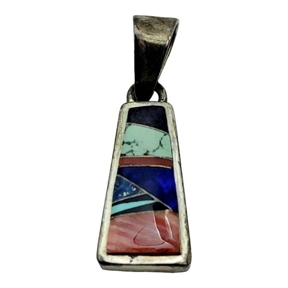 Calvin Begay Navajo Sterling Silver Inlay MultiColor Stone Pendant - Picture 1 of 6